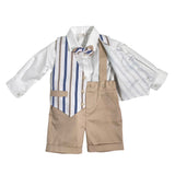Elegantes Outfit mit Latzhose, Hemd und beiger Fliege für Neugeborene NINNAOH E23CM603A