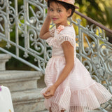 Abito In Organza A Righe Mezza Manica Rosa Bambina PATACHOU 3633527