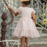 Abito In Organza A Righe Mezza Manica Rosa Bambina PATACHOU 3633527