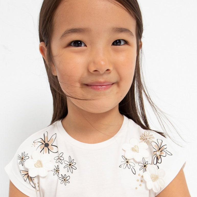 Maglietta Manica Corta Con Ricami In Cotone Sostenibile Bambina MAYORAL 3059 - MAYORAL - Luxury Kids