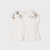 Maglietta Manica Corta Con Ricami In Cotone Sostenibile Bambina MAYORAL 3059 - MAYORAL - Luxury Kids
