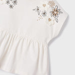 Maglietta Manica Corta Con Ricami In Cotone Sostenibile Bambina MAYORAL 3059 - MAYORAL - Luxury Kids