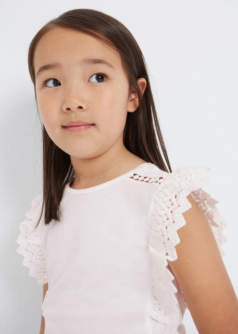 Maglietta Manica Corta Con Volant In Cotone Bambina MAYORAL 3061 - MAYORAL - Luxury Kids