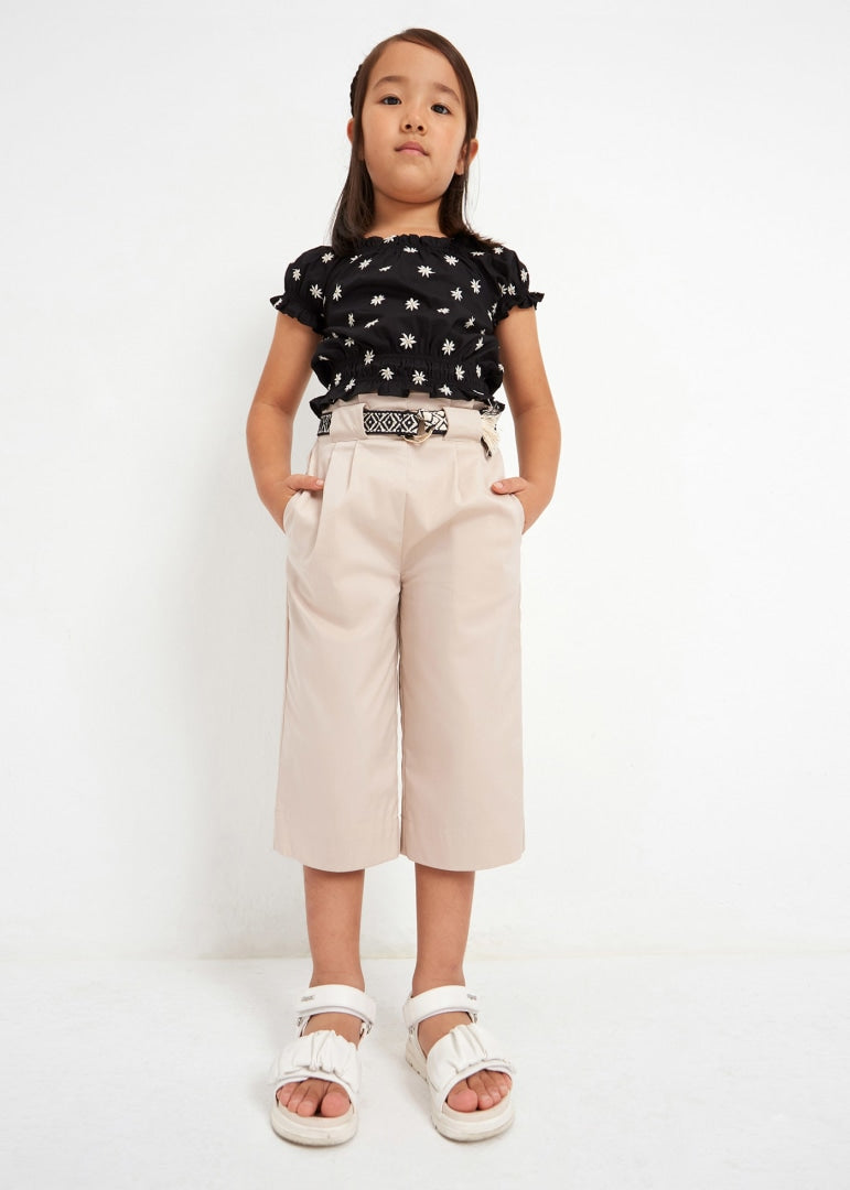 Pantalone Cropped Con Cintura In Cotone Bambina MAYORAL 3506 - MAYORAL - Luxury Kids